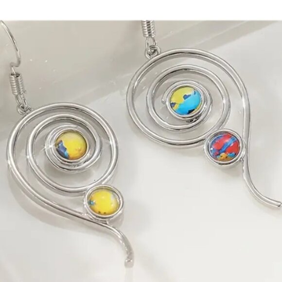 d'Vine Products Jewelry - Retro Bohemian Geometric Spiral - Synthetic Stone Accents, Gold Electro-Plated